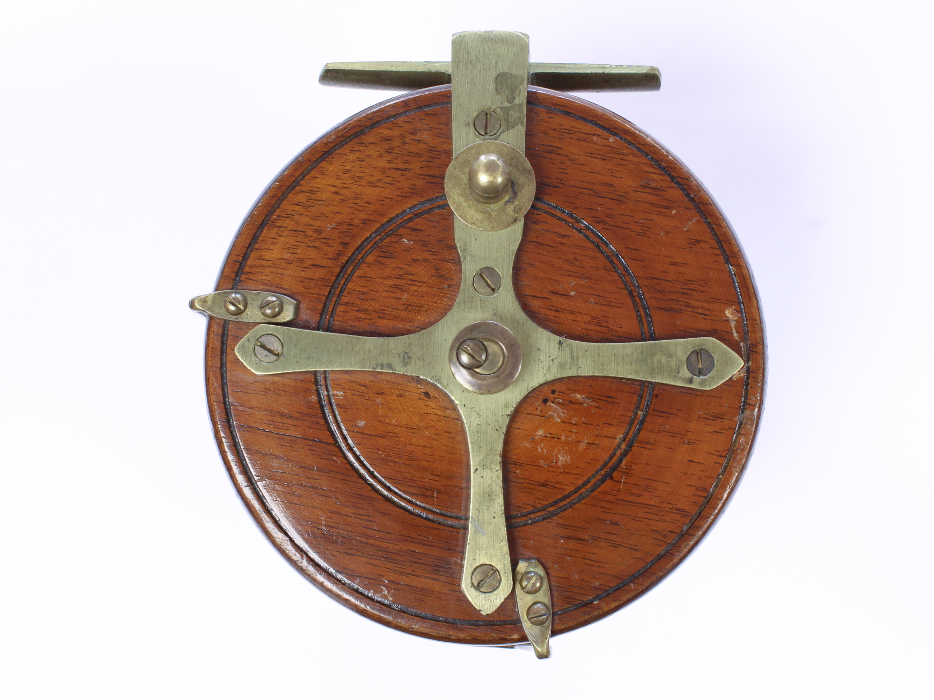 Unknown brass and wood Nottingham 4 1/2 " Casting reel