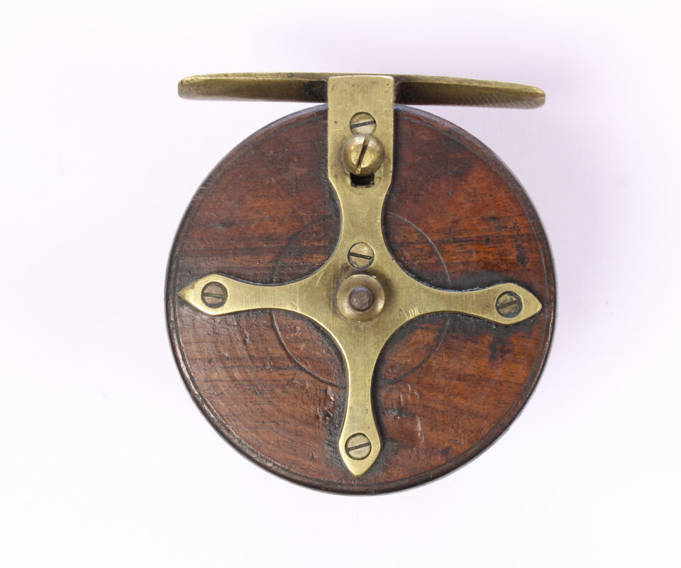   Unknown brass and wood Nottingham 3 " Casting reel