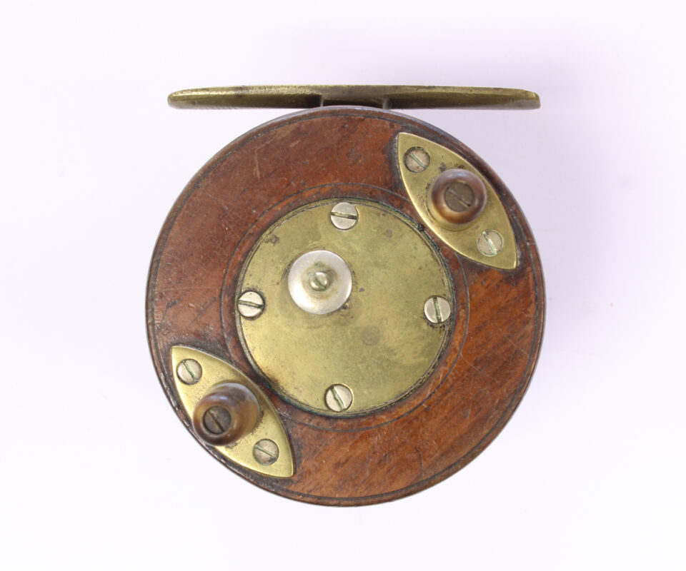 Alternative view of Unknown brass and wood Nottingham 3 " Casting reel