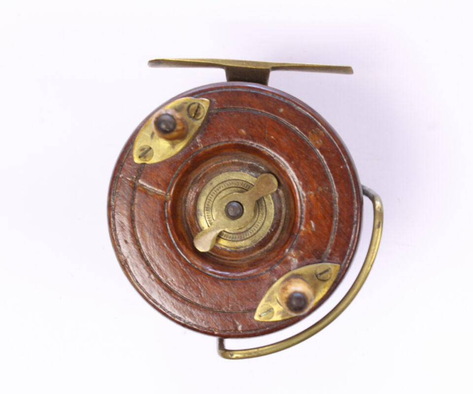   Unknown brass and wood Nottingham 3 " Casting reel