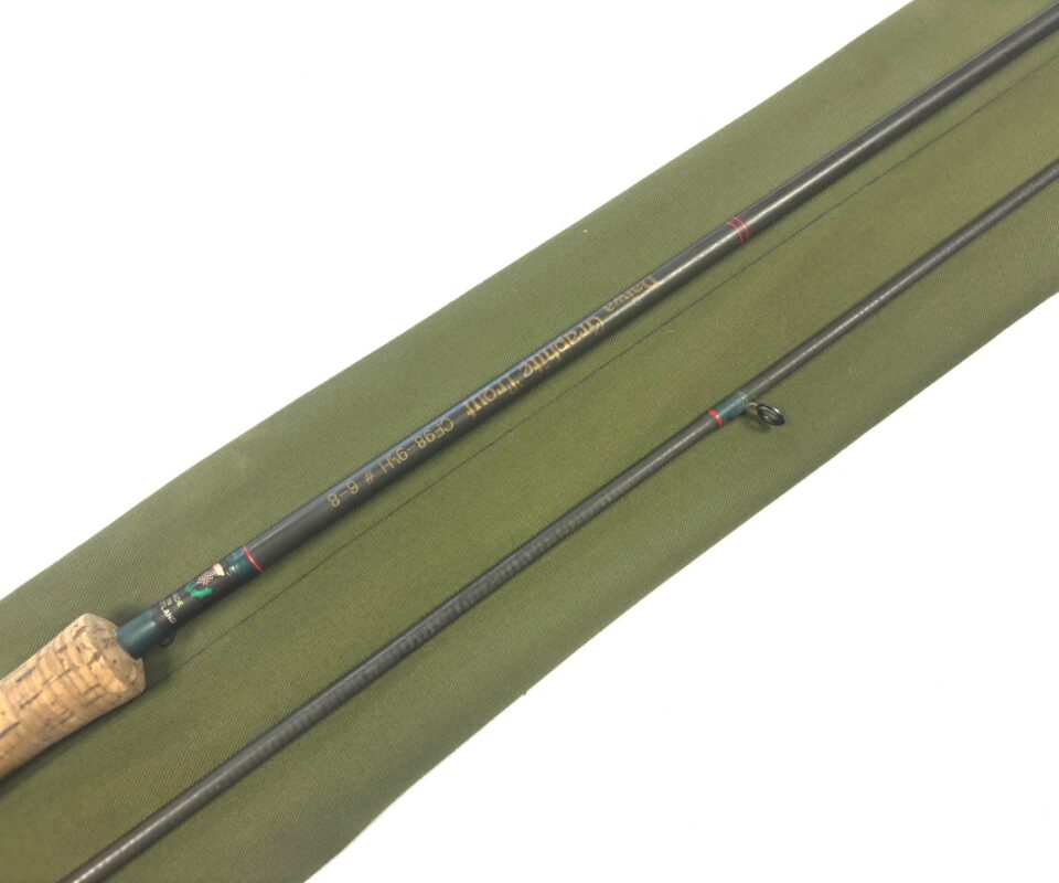   Daiwa Graphite Trout CF98 9′ 6" two piece trout fly rod # 6-8 with Thistle logo