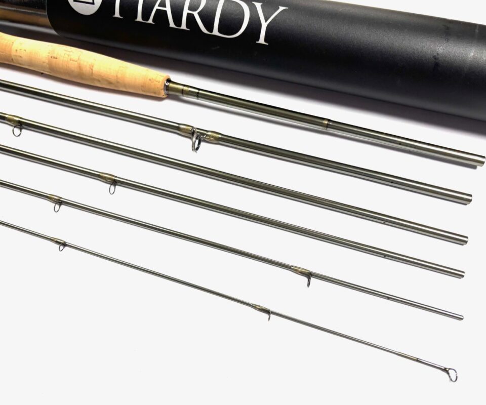   Hardy Demon Smuggler AWS Sintrix 330 9’ 6″ 6 piece travel carbon fly rod #6 with bag & Hardy tube