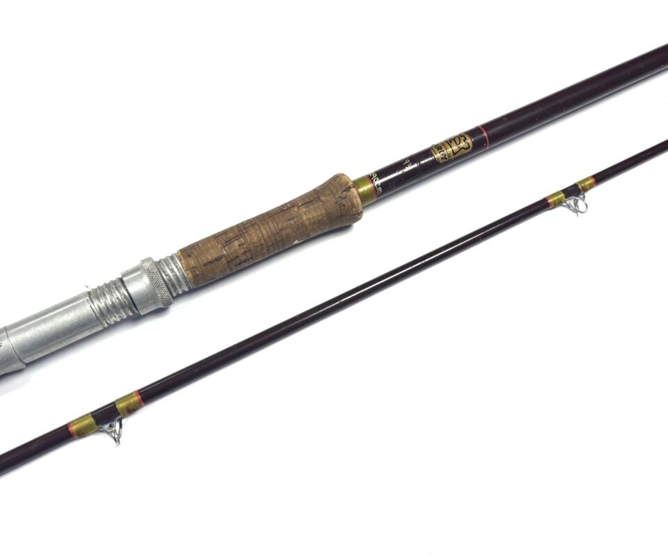   Hardy Fibalite 9' 6" 2 piece brown hollow glass fibre spinning rod salmon pike bass
