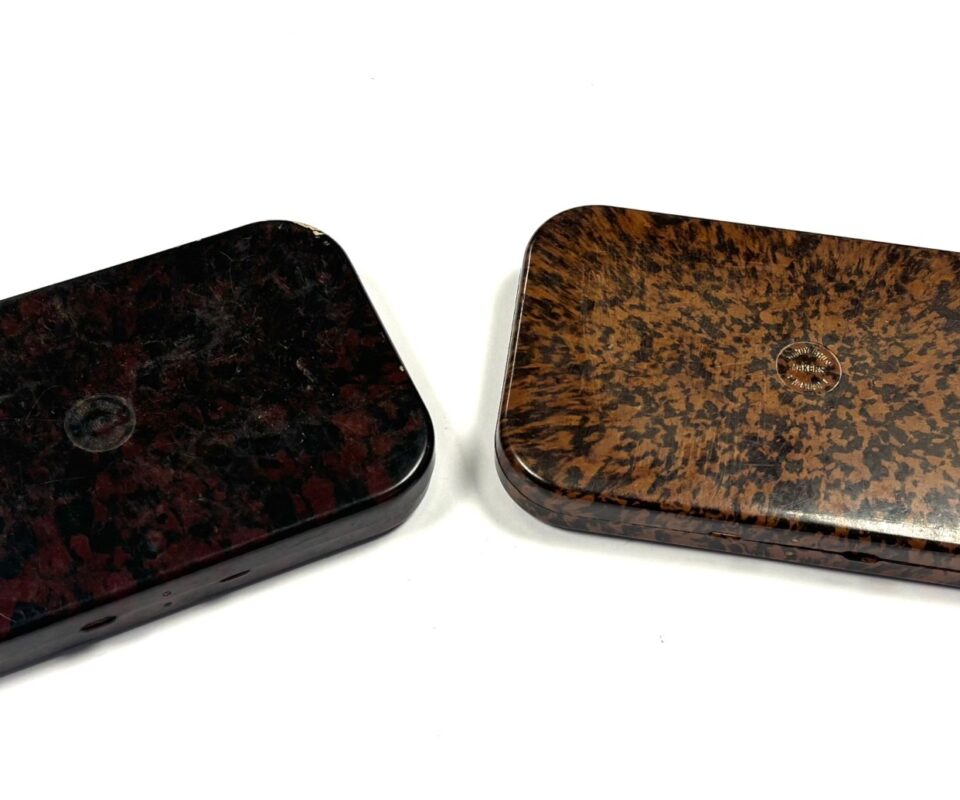  Pair Of Hardy Neroda large oxblood slim trout fly case boxes