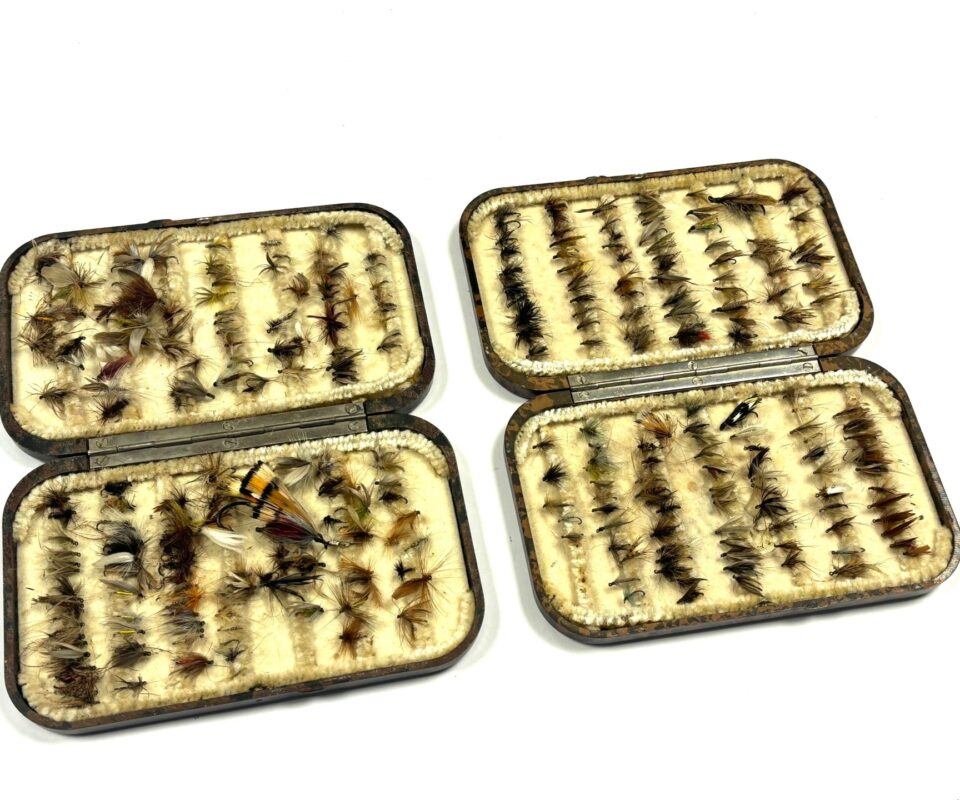  Pair Of Hardy Neroda large oxblood slim trout fly case boxes