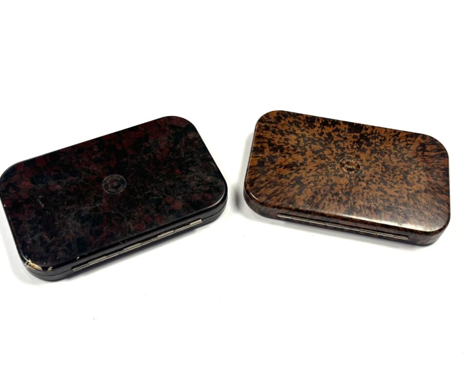   Pair Of Hardy Neroda large oxblood slim trout fly case boxes