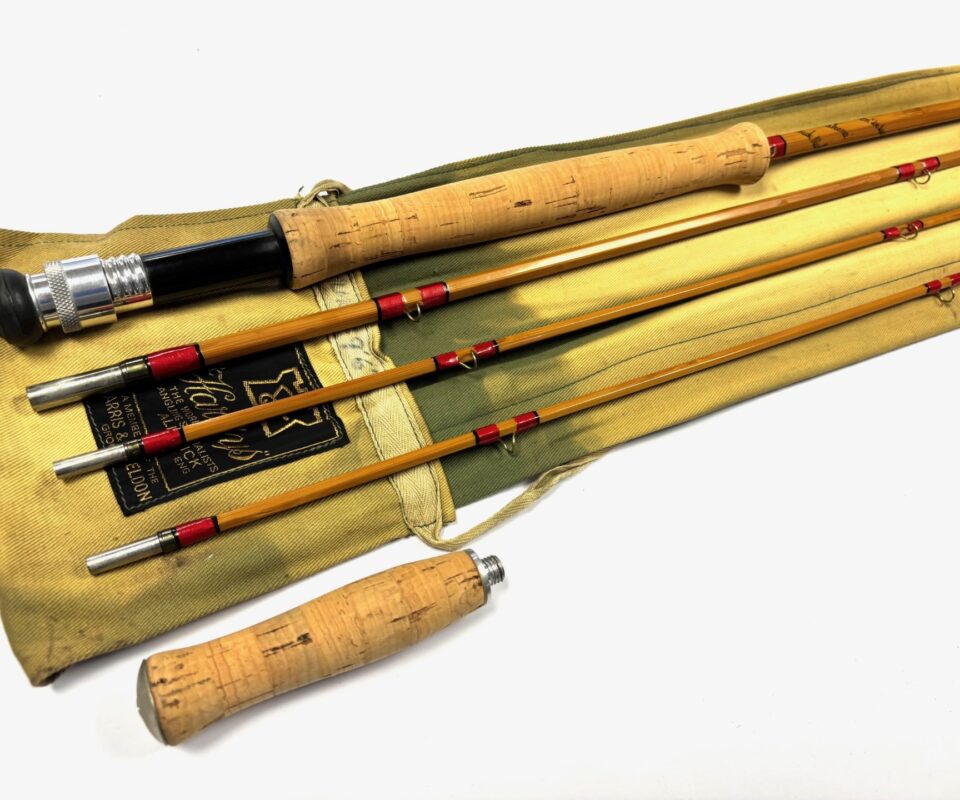   Hardy Salmon Deluxe 9′ 6" 3 piece cane rod with spare tip #7 fine condition