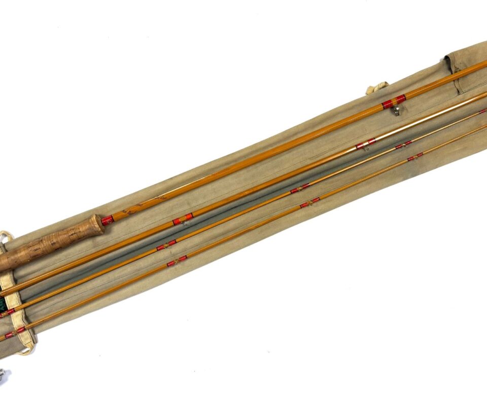   Hardy Salmon Deluxe 9′ 6" 3 piece cane rod with spare tip #7 with Bag