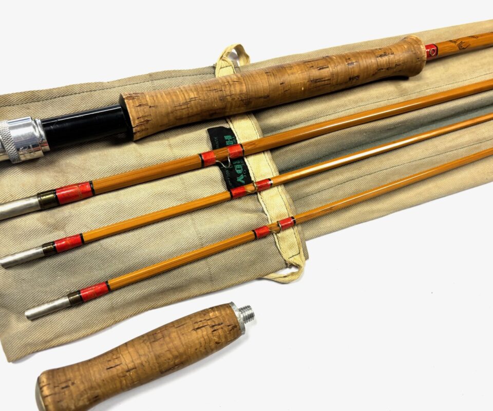   Hardy Salmon Deluxe 9′ 6" 3 piece cane rod with spare tip #7 with Bag