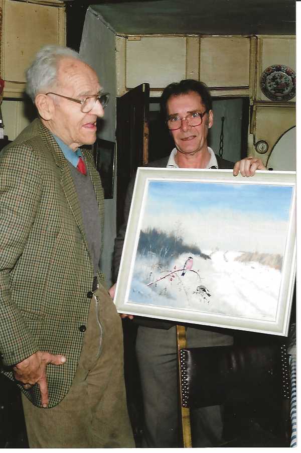 Original Oil Painting by Denys Watkins Pitchford. 'B.B.' Bullfinch Pair on a Snowy Lane in Northamptonshire - Image 3