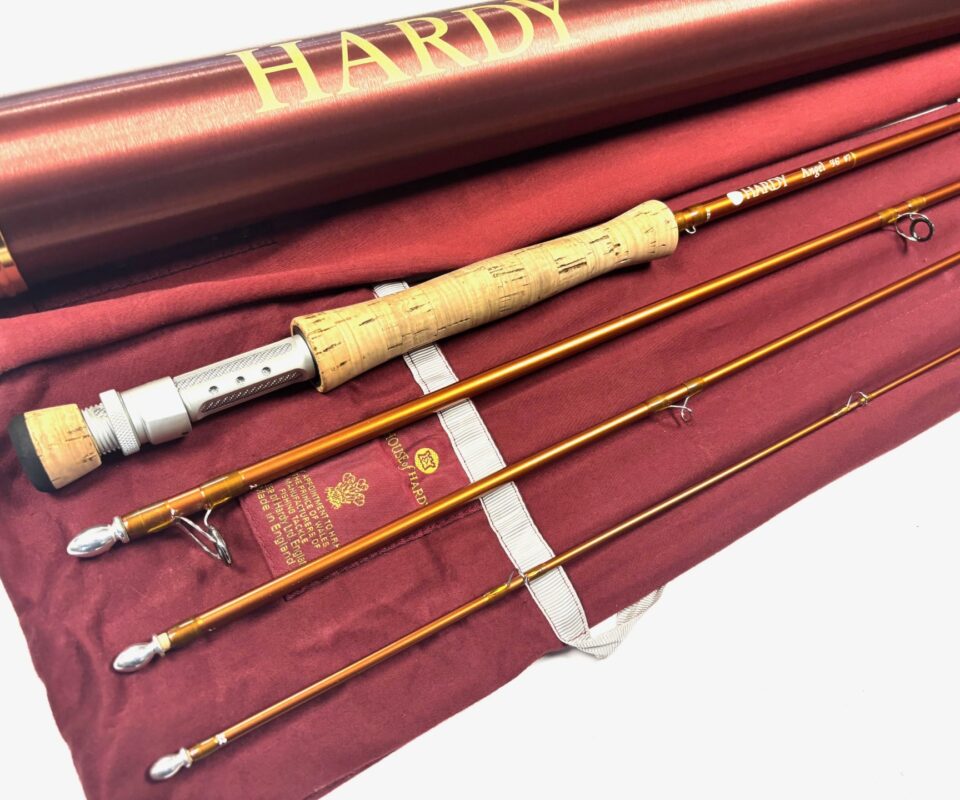   Hardy Angel 9’ 6″ four piece carbon travel fly rod #7, fine with bag and alloy Hardy tube
