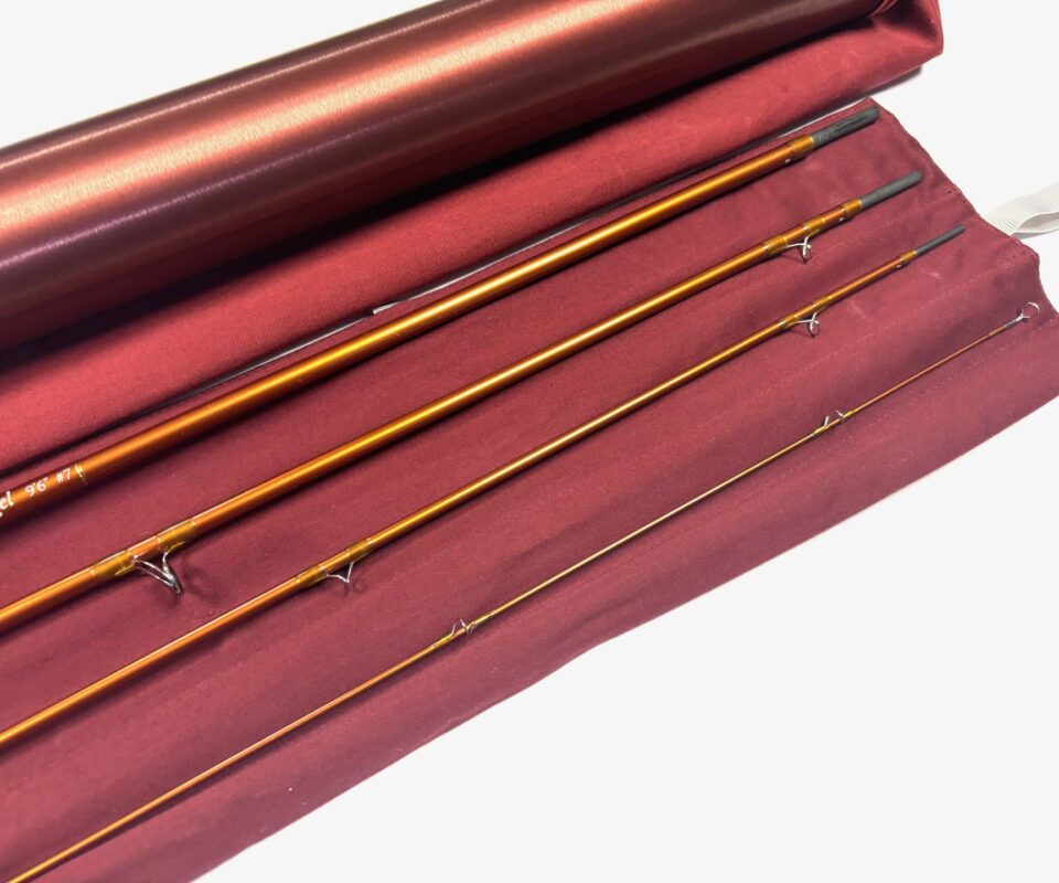   Hardy Angel 9’ 6″ four piece carbon travel fly rod #7, fine with bag and alloy Hardy tube