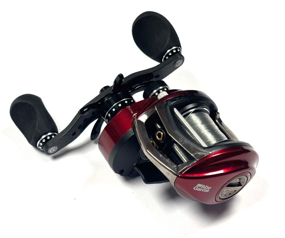   Abu Revo Rocket low profile multiplier reel red finish & carbon accents. 11 bearing 9:1 ratio