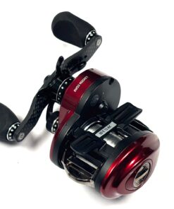   Abu Revo Rocket low profile multiplier reel red finish & carbon accents. 11 bearing 9:1 ratio