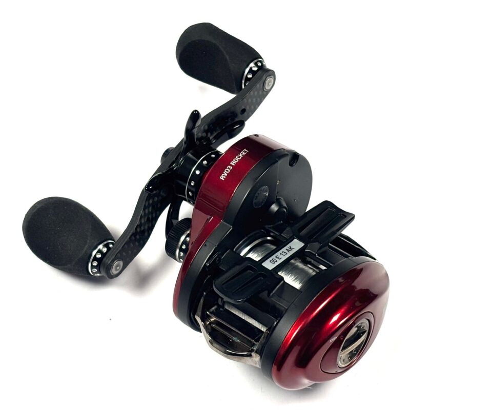   Abu Revo Rocket low profile multiplier reel red finish & carbon accents. 11 bearing 9:1 ratio