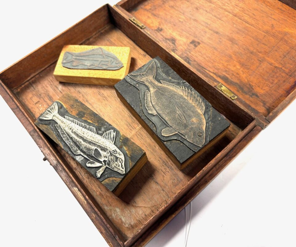 Vintage Fish Letterpress Printing Block Anglers World 66-68 Peter Wheat Collection