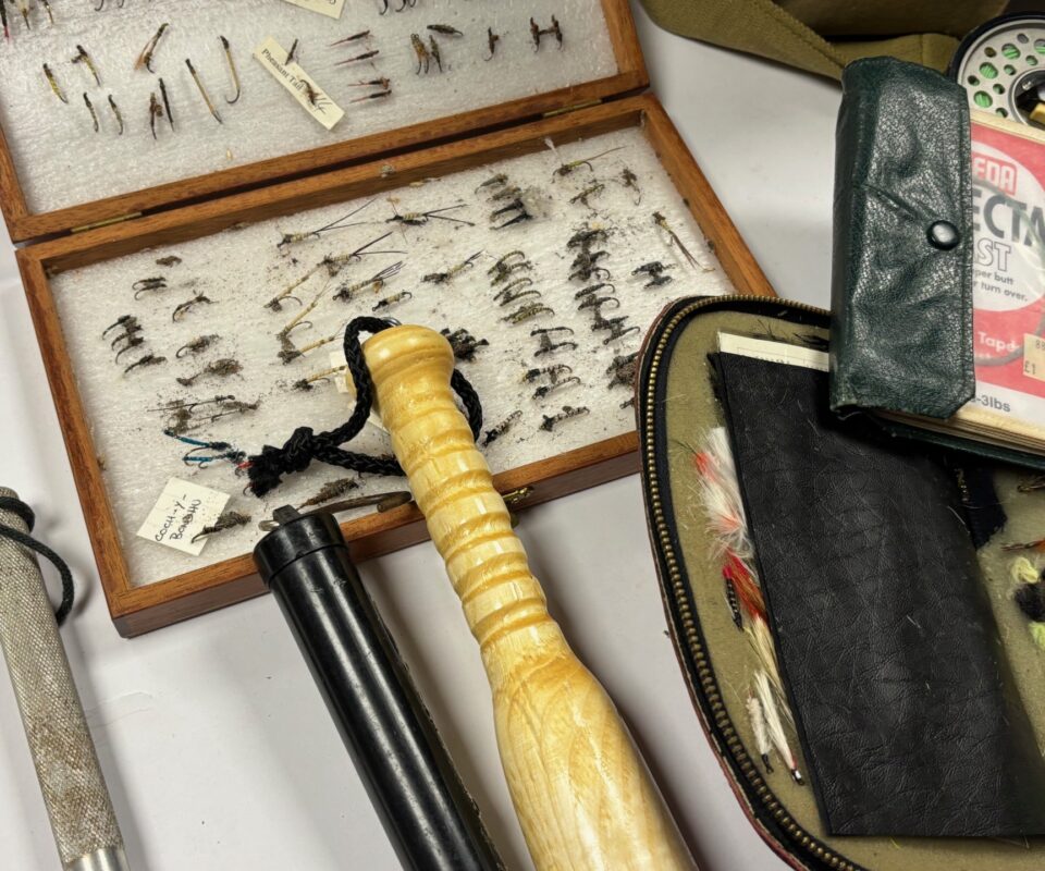 Fishing Bag With Flies, Reels, Priests With Letter etc Part Of The Peter Wheat Collection