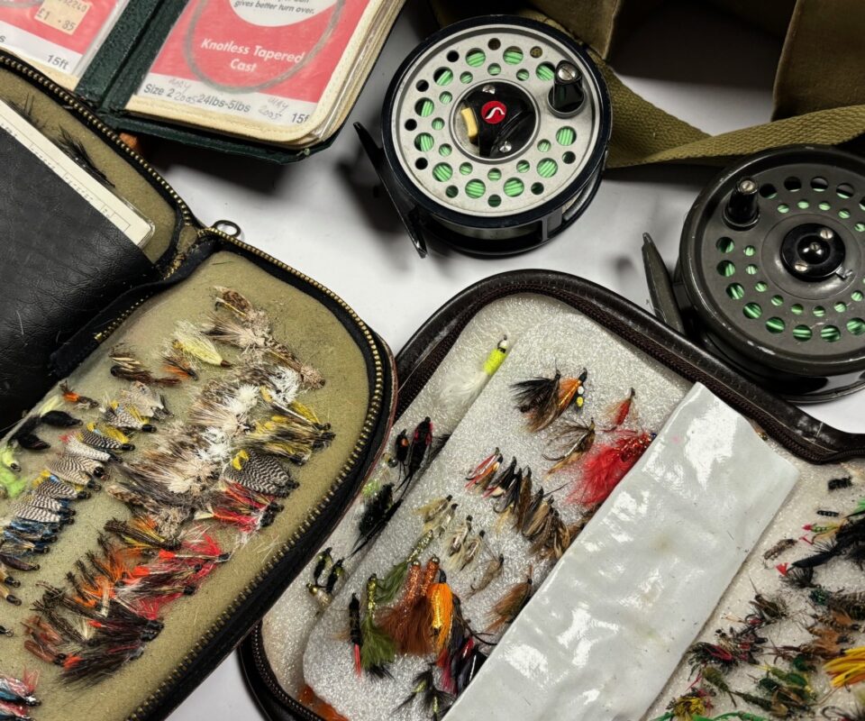 Fishing Bag With Flies, Reels, Priests With Letter etc Part Of The Peter Wheat Collection