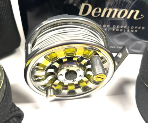 Hardy Demon 5000 large arbor fly reel, 2 spare spools, padded case & Box
