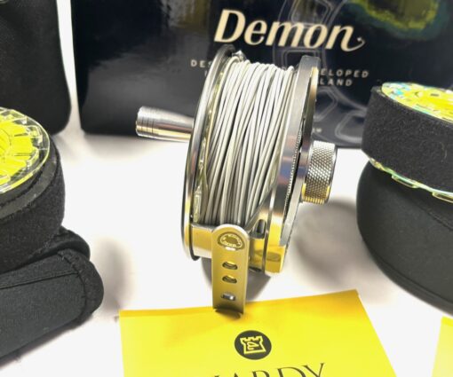 Hardy Demon 5000 large arbor fly reel, 2 spare spools, padded case & Box
