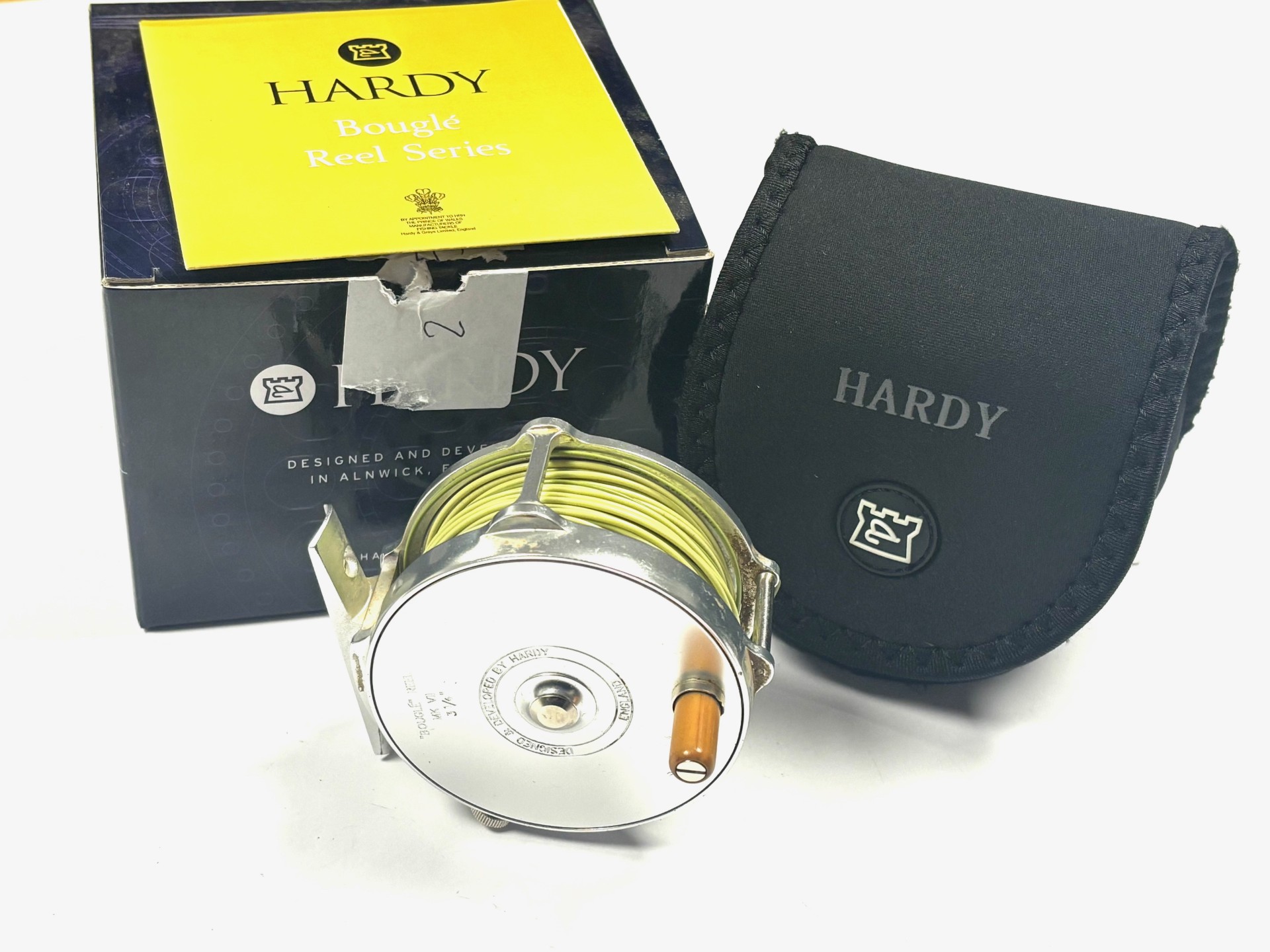 Hardy Bougle MK VII 3 1/4″ trout fly reel with pouch and box