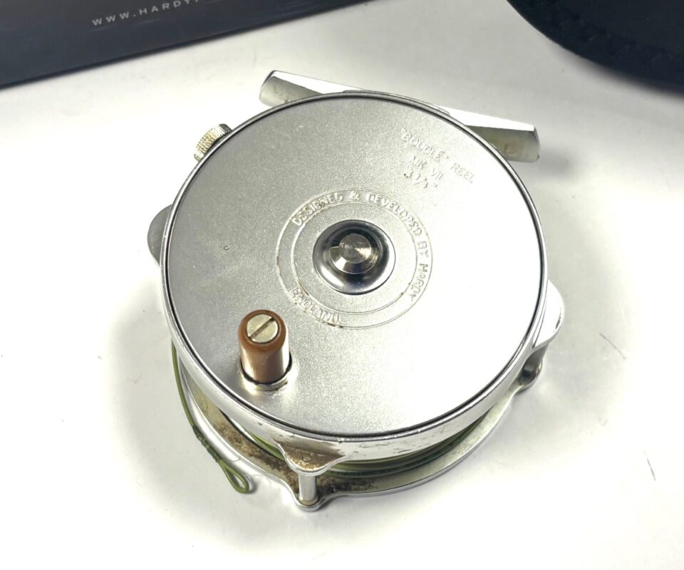 Hardy Bougle MK VII 3 1/4″ trout fly reel with pouch and box