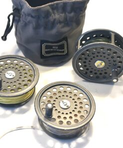 Hardy JLH 4″ salmon fly reel No 347 with Two Spare Spools & Hardy Drawstring Bag