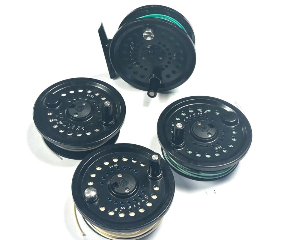 System Two 78 Made in England fly reel with three spare spools