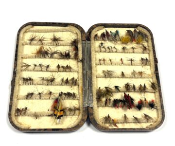 Alternative view of Hardy Neroda vintage large pocket fly box with selection of flies