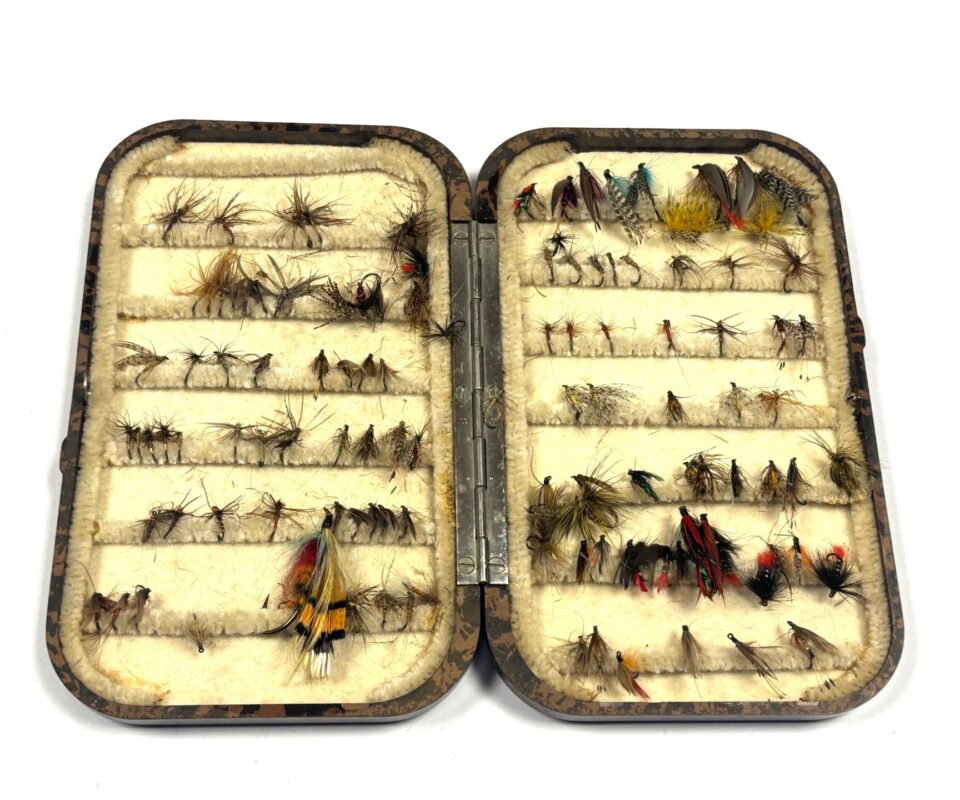 Alternative view of Hardy Neroda vintage large pocket fly box with selection of flies