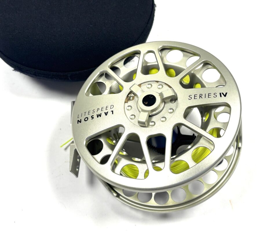Lamson Litespeed 4.5 Hard Alox salmon fly reel with black neoprene pouch