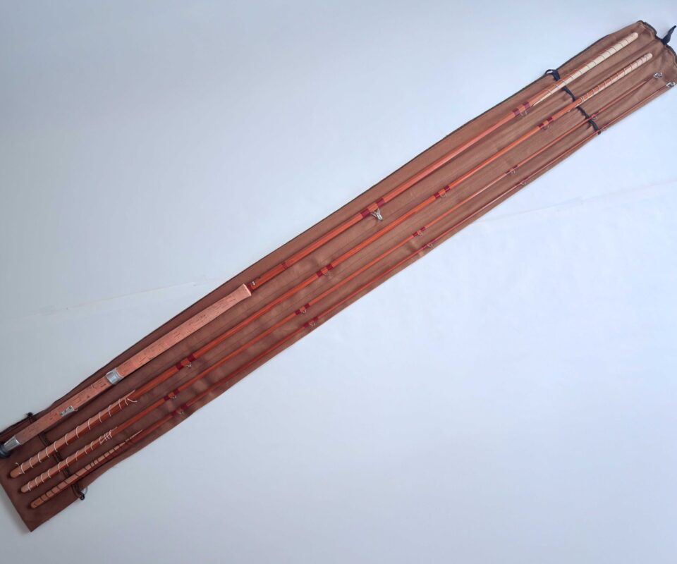 Alternative view of J.S. Sharpe’s of Aberdeen Impregnated Split Cane Salmon Fly Rod 14’ #10–11 (Spliced Joints)