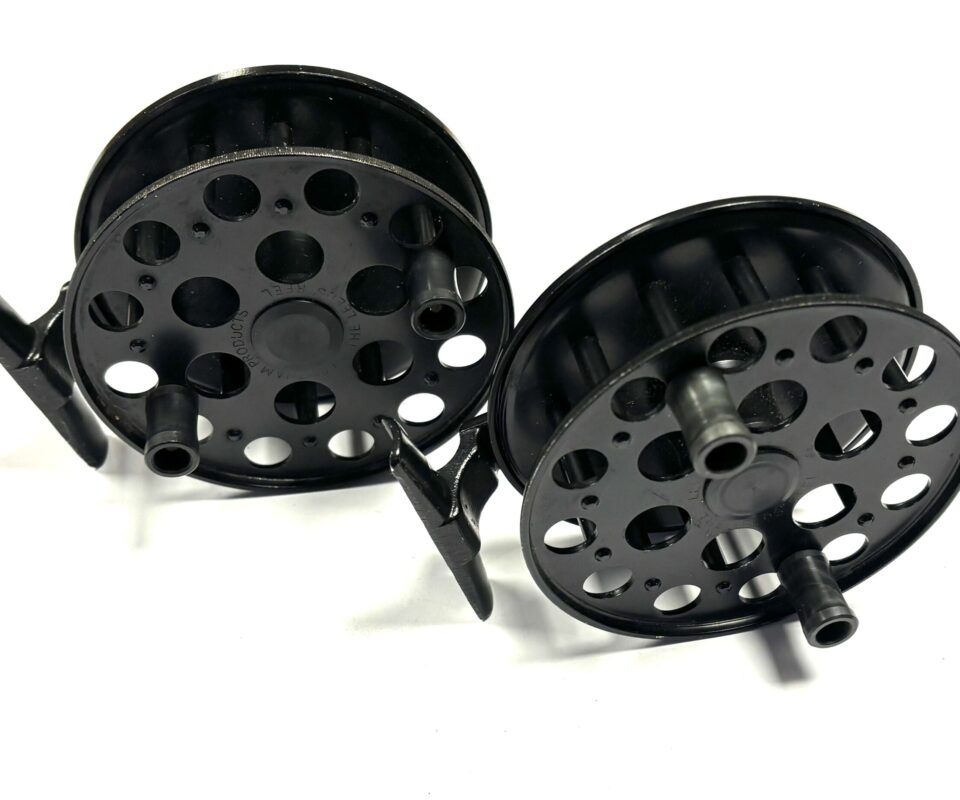 A pair of Lewtham Products Leeds alloy centrepin trotting reels,