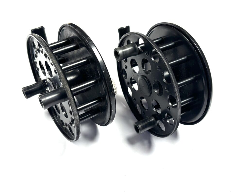 Alternative view of A pair of Lewtham Products Leeds alloy centrepin trotting reels,