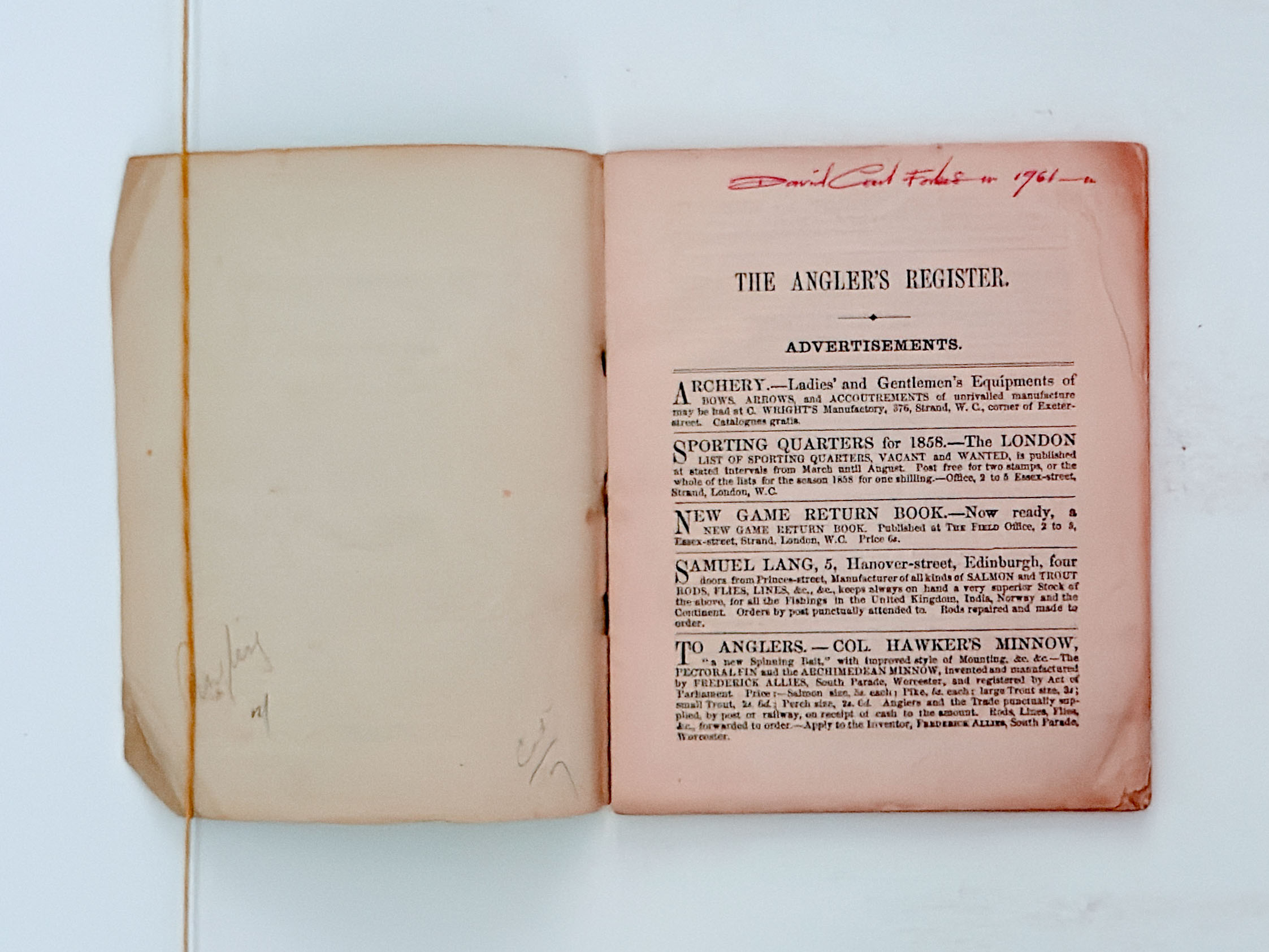 The Angler’s Register – Francis Francis – Signed - Image 2