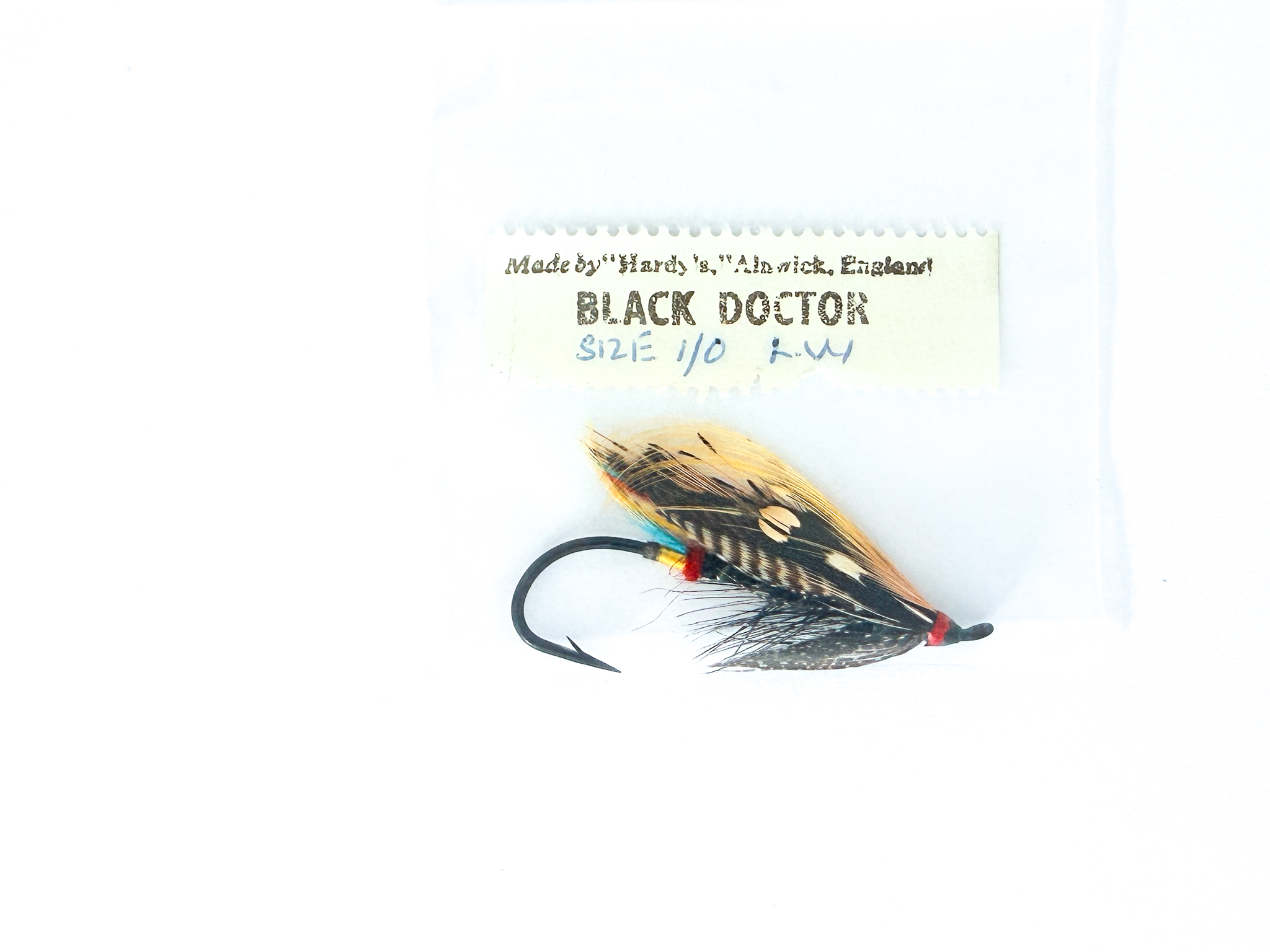 Hardy of Alnwick Black Doctor Fully Dressed Salmon Fly 1/0 (Unused, Original Hardy Tag, c.1960s)