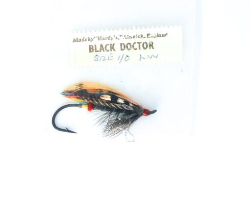 Hardy of Alnwick Black Doctor Fully Dressed Salmon Fly 1/0 (Unused, Original Hardy Tag, c.1960s)