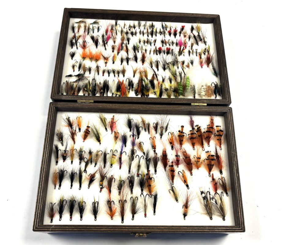 Alternative view of Large Wooden Fly Case with Flies